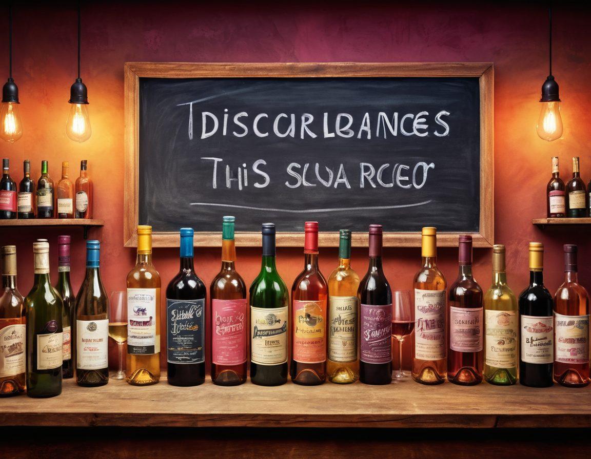 A lively bar scene filled with colorful bottles of discount liquor and clearance wine, featuring happy patrons toasting with glasses. A chalkboard sign showcasing exciting offers and discounts, with festive decorations in the background. Soft ambient lighting to create a warm and inviting atmosphere. artistic illustration. vibrant colors. dynamic composition.
